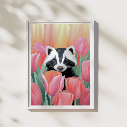 Skunk in Tulips