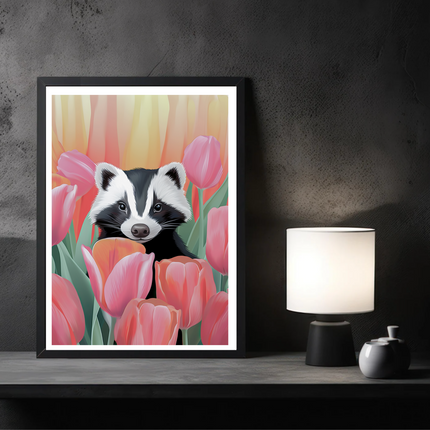 Skunk in Tulips