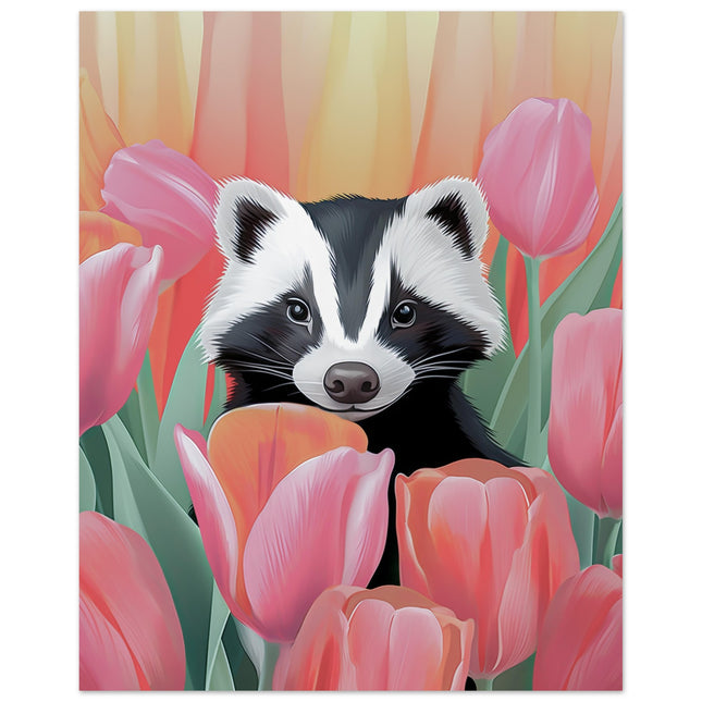 Skunk in Tulips